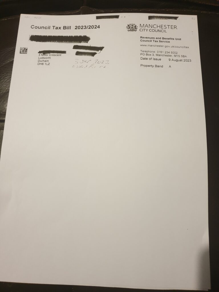 Letter from Manchester City Council Council Tax Department dated 8 August 2023.
